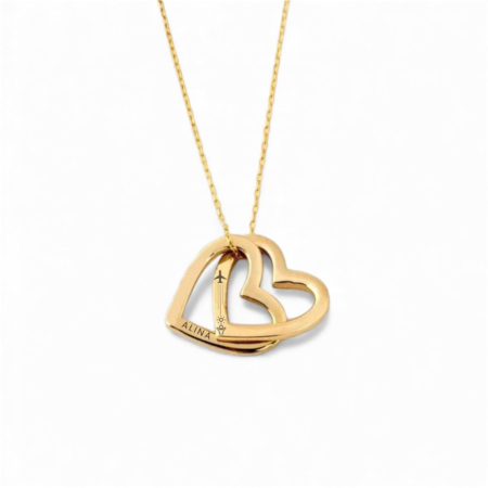 LANTISOARE ARGINT - Lantisor cu inimi suprapuse personalizat – Argint 925 placat cu aur 14K