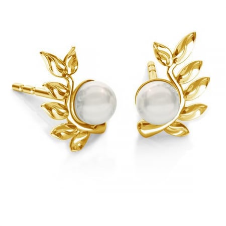 CERCEI ARGINT - Cercei Golden Leaf Pearl din Argint 925