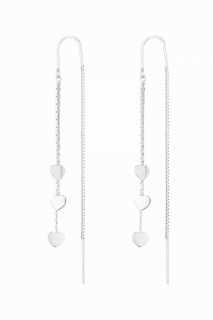 CERCEI ARGINT - Cercei Lungi cu Inimi din argint 925 placat cu aur 24K