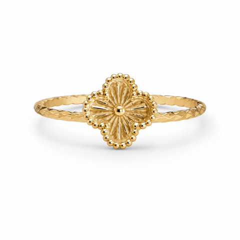 BIJUTERII DIN AUR - Inel aur 14K model floral, design delicat, mărime 54