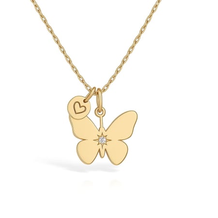 BIJUTERII ARGINT COPII - Lantisor din argint 925 placat cu aur 24K pandantiv fluture cu zirconiu