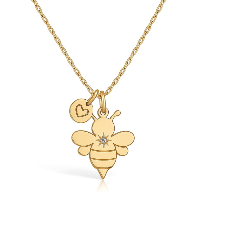 BIJUTERII ARGINT COPII - Lantisor din argint 925 placat cu aur 24K pandantiv albina cu zirconiu