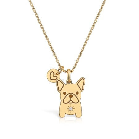 BIJUTERII ARGINT COPII - Lantisor din argint 925 placat cu aur 24K pandantiv bulldog cu zirconiu