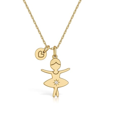 BIJUTERII ARGINT COPII - Lantisor din argint 925 placat cu aur 24K pandantiv balerina cu zirconiu
