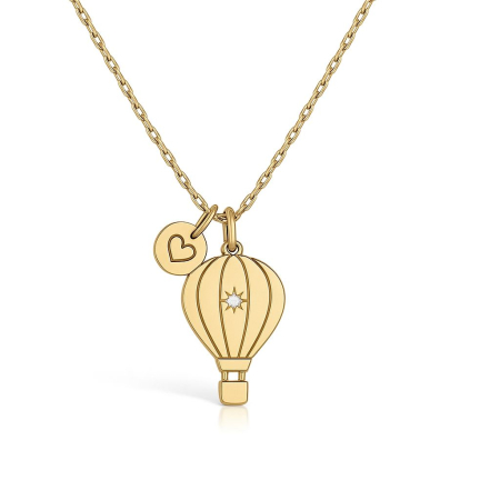 BIJUTERII ARGINT COPII - Lantisor din argint 925 placat cu aur 24K pandantiv balon cu zirconiu