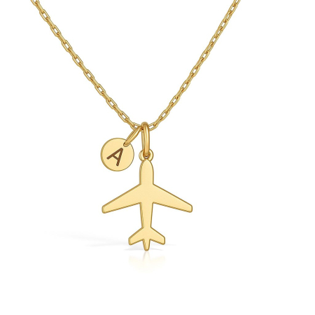 BIJUTERII ARGINT COPII - Lantisor din argint 925 placat cu aur 24K pandantiv avion