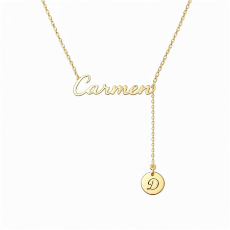 Lantisoare argint cu nume - Lantisor personalizat cu nume si banut initial – Argint 925 placat cu aur 14K