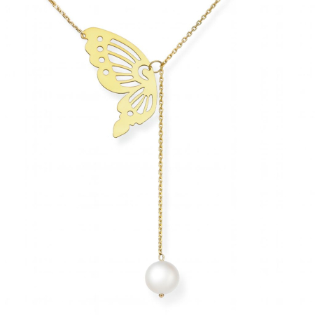 LANTISOARE ARGINT - Lantisor Fluture cu perla – Argint 925 placat cu aur 14K