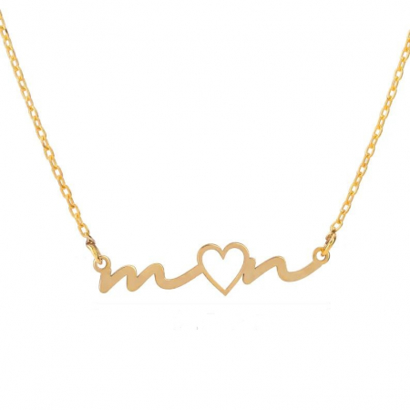 LANTISOARE ARGINT - Lantisor MOM cu inima – Argint 925 placat cu aur 14K