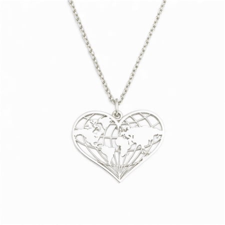 LANTISOARE ARGINT - Lantisor cu pandantiv inima Harta Lumii – Argint 925