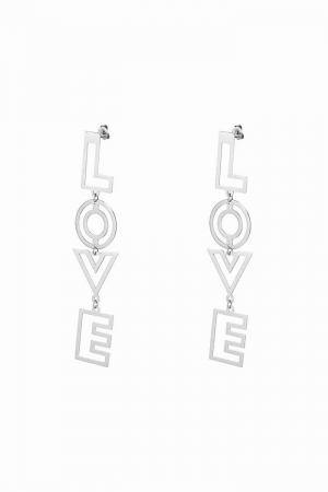 CERCEI ARGINT - Cercei lungi LOVE din argint 925 placat cu aur 24K