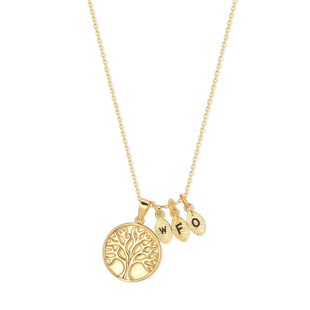 LANTISOARE ARGINT - Lantisor Copacul Vietii cu frunzulite gravate – argint 925 placat cu aur 14K