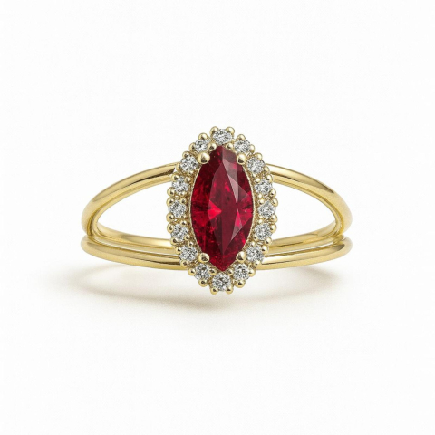 Inele Aur - RED FLAME- Inel Aur 585