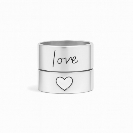 Inele argint reglabile - LOVE&HEART, Set doua inele, argint 925