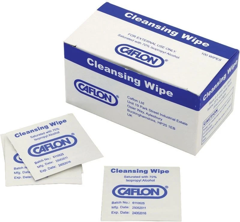 Accesorii Piercing - Șervețele Antiseptice CAFLON Cleansing Wipe cu Alcool Izopropilic 70%, 100 bucăți