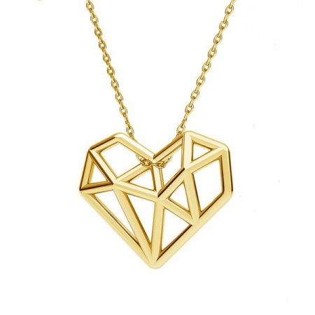 Lantisoare argint cu pandantiv - Lantisor inima geometrica din argint 925 placat cu aur 14k