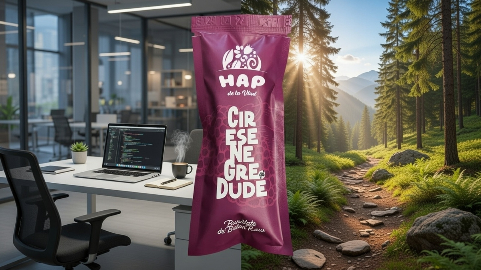 batonul cu cirese si dude de la HAP este potrivit atat la birou cat si in drumetii