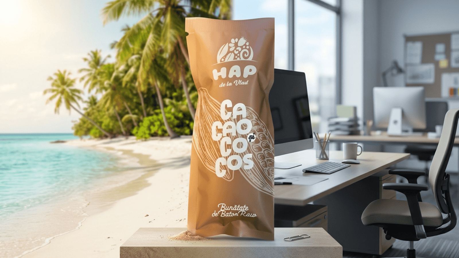 baton raw vegan cu cacao si cocos HAP de la Vlad, potrivit atat la plaja cat si la birou