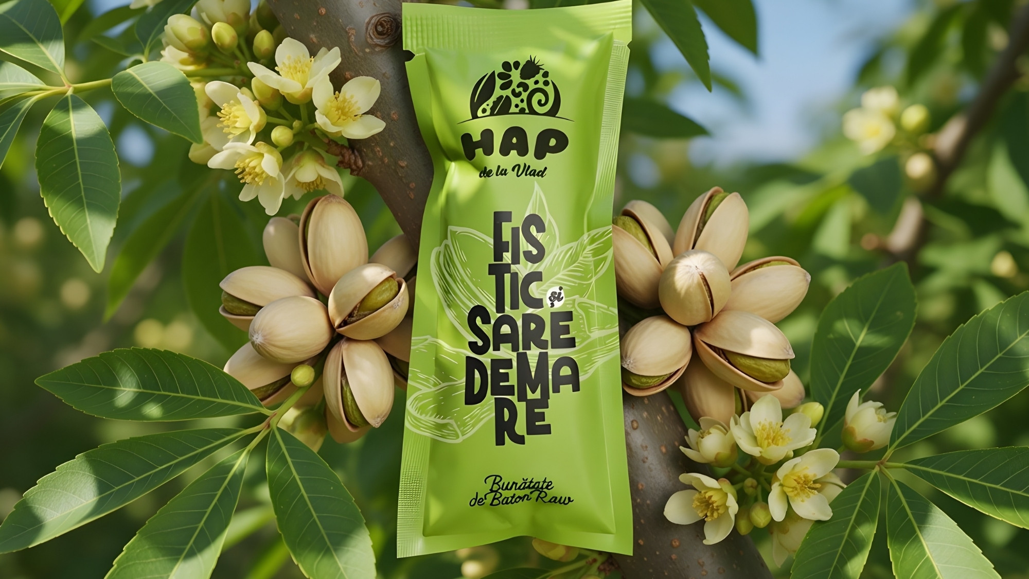 Baton Raw Vegan cu Fistic și Sare de Mare