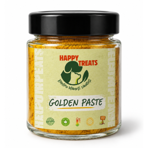 Articulații și mobilitate - GoldenPaste - pasta din turmeric si ulei de cocos pentru caini, borcanel 100g, Happy Treats