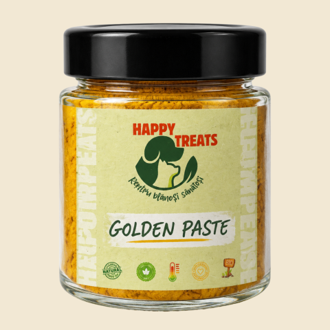 Imunitate și vitalitate - GoldenPaste - pasta din turmeric si ulei de cocos pentru caini, borcanel 100g, Happy Treats