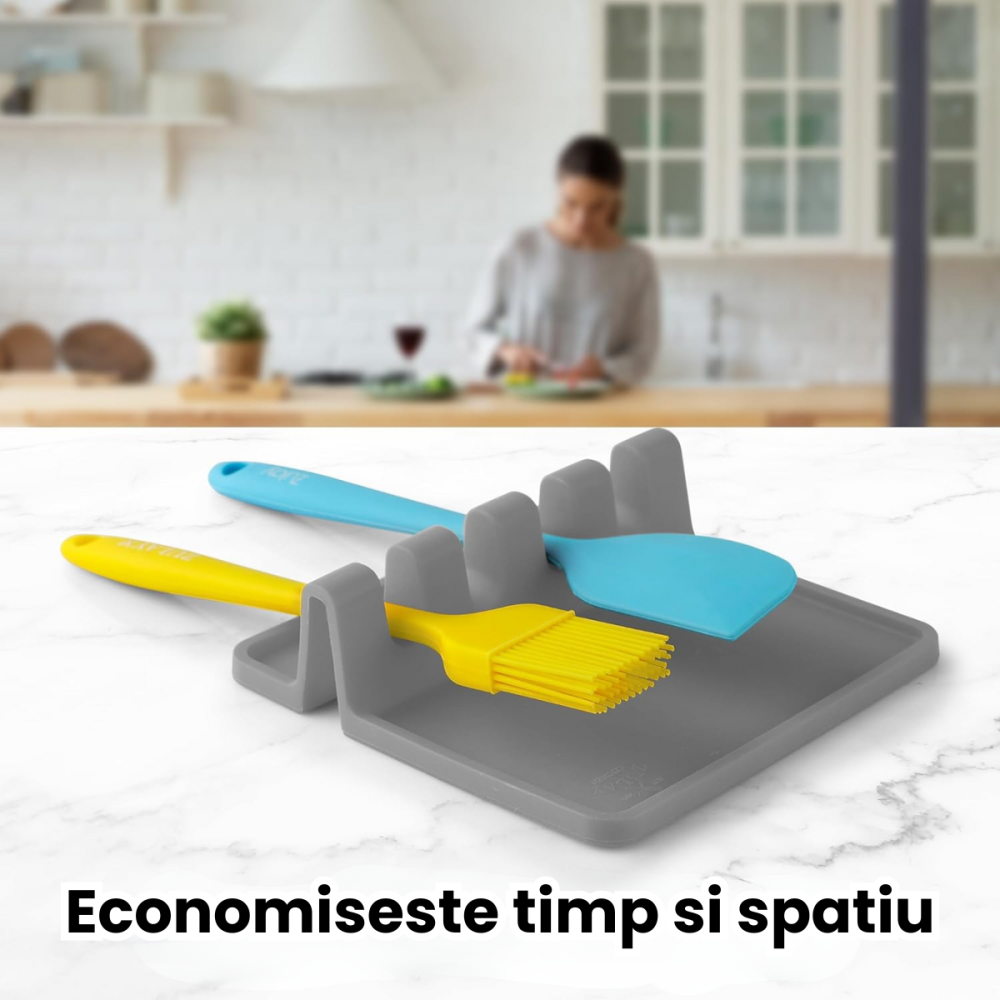 Suport Ustensile Bucatarie HASEPE Din Silicon Cu 4 Compartimente, Suport Lingura Silicon Pentru Gatit Curat, Organizator Tacamuri Pentru Blat, Rezistent La Caldura, Baza Anti-Alunecare, Design Modern [4]