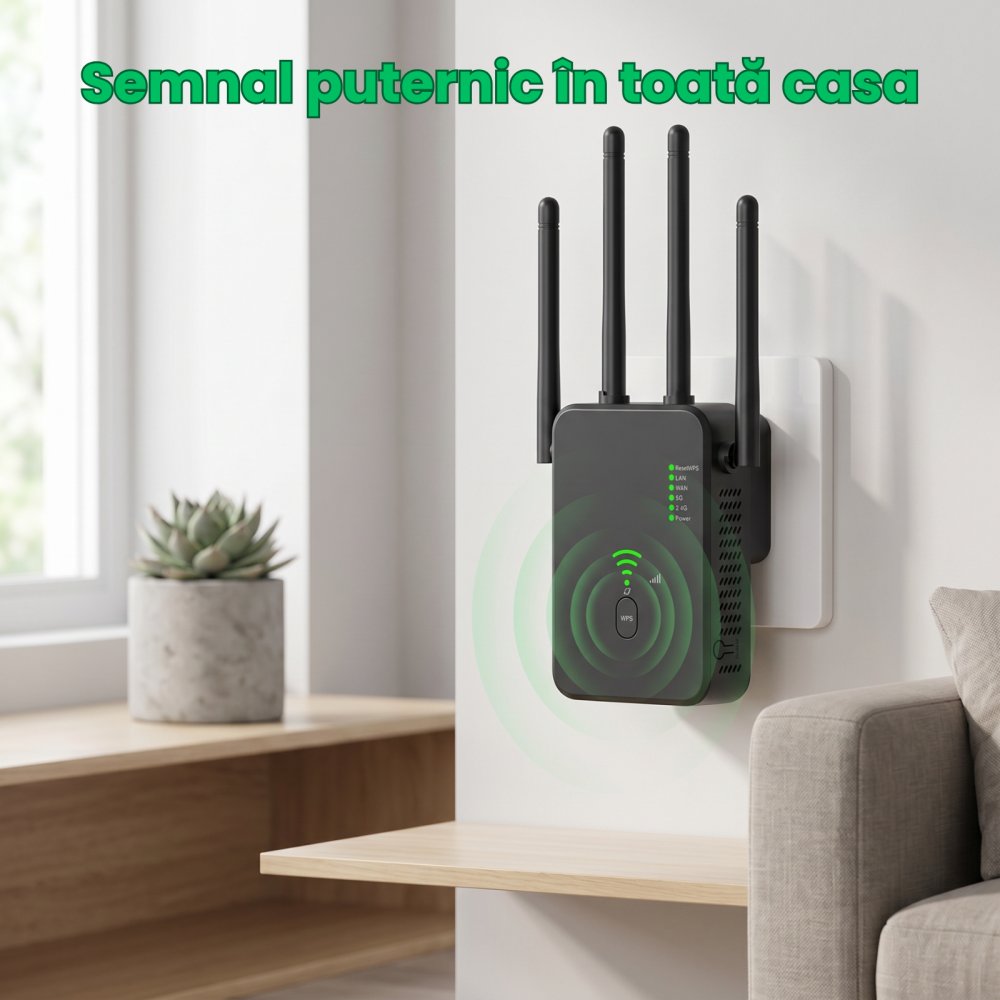 Range Extender WIFI HASEPE® 1200M Dual Band, Repeater WIFI Semnal, Amplificator WIFI Cu Acoperire Extinsa, Range Extender WIFI Cu Protectie, Repeater WIFI Casa Birou, Amplificator WIFI Stabil, Design [2]
