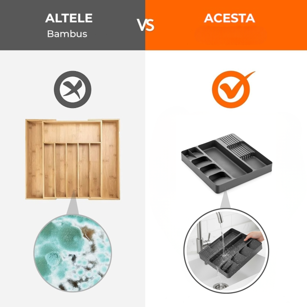 Organizator tacamuri sertar HASEPE, 8 compartimente, design compact si spatios, suport pentru linguri, furculite, cutite si ustensile de bucatarie [6]