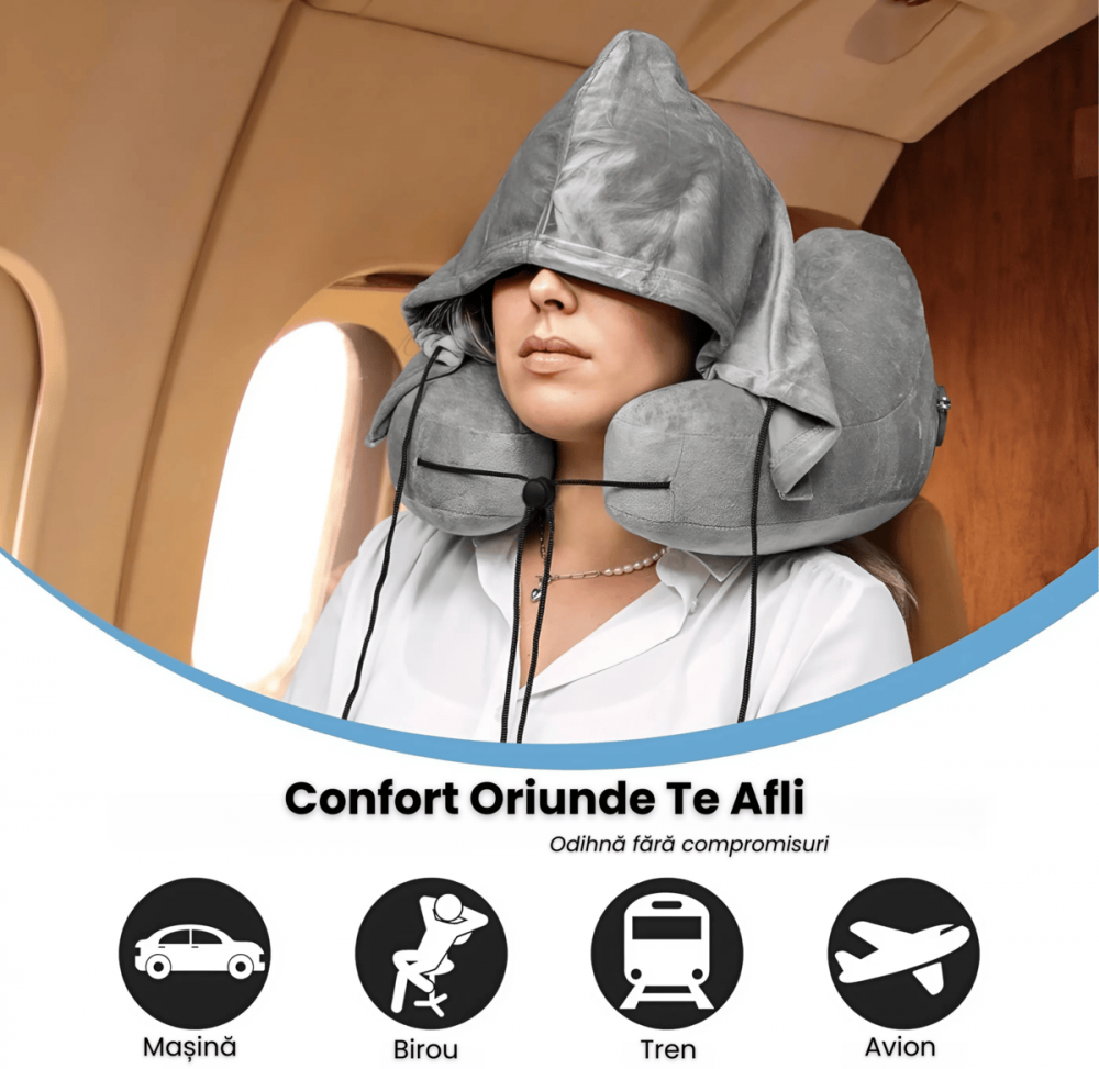 Perna gonflabila de calatorii multifunctionala cu gluga HASEPE, pentru gat, sac de transport, gri [5]