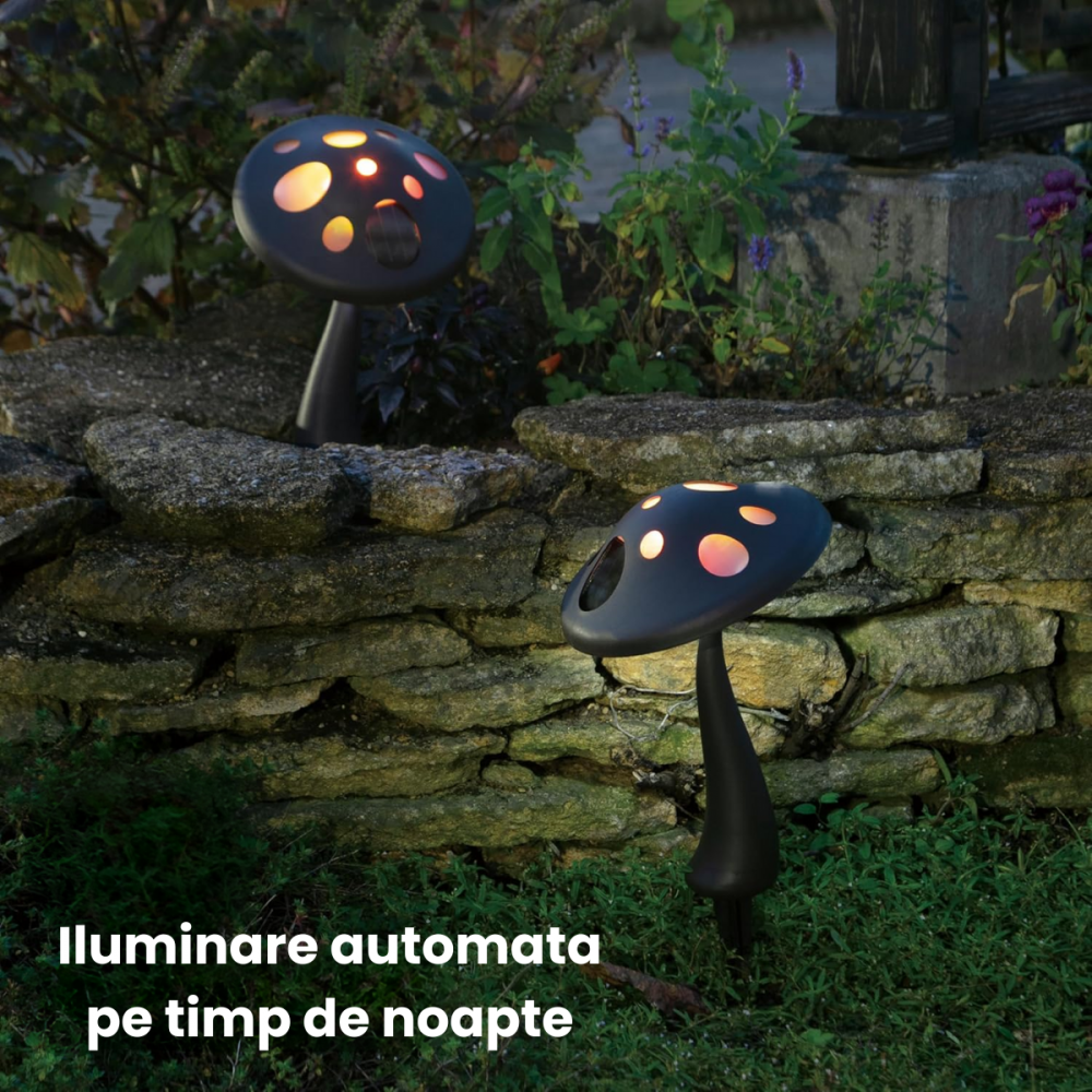 Lampa Solara LED Ciuperca Multicolora HASEPE, Fixare cu Tarus, Rotativa, Ecologica, Baterie Reincarcabila, 18x27cm [2]