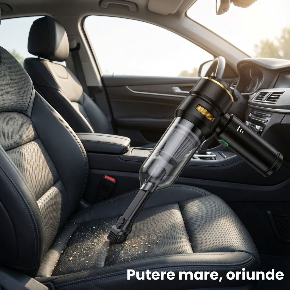 Pachet Compresor Auto HASEPE 150 PSI + Aspirator Auto Portabil 4 in 1, Baterie 4500 mAh + 6000 mAh, Afisaj LCD, 3 Viteze, Filtru HEPA, Umflare Roti si Curatare Completa Masina, Kit Auto Multifunctiona [4]