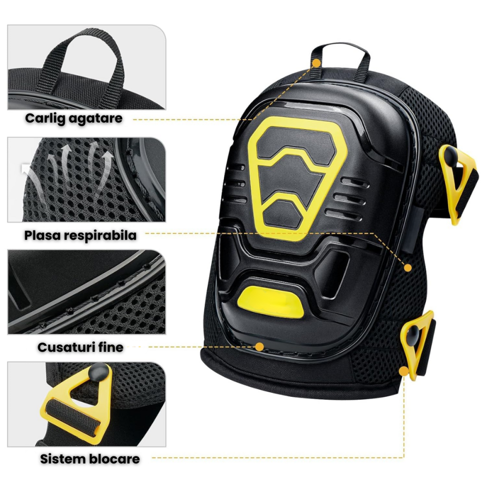 Genunchiere Protectie HASEPE Profesionale Cu Gel, Genunchiere Constructii Rezistente Pentru Lucru Intens, Genunchiere Lucru Ergonomice Cu Spuma EVA, Curele Reg labile, Anti Alunecare, Protectie Genunc [5]