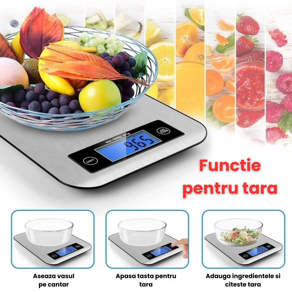Cantar electronic de bucatarie HASEPE, capacitate 5 kg, afisaj LCD, suprafata din inox, masurare precisa in g/kg/oz/ml, oprire automata si functie tara [4]