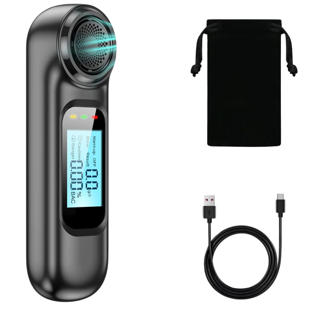 Etilotest Profesional HASEPE, Fara Contact, Alcoolmetru Digital, Calibrare Automata, Acuratete +/-0,01% BAC, LCD Color, USB-C, 300 Testari, Negru Mat [1]