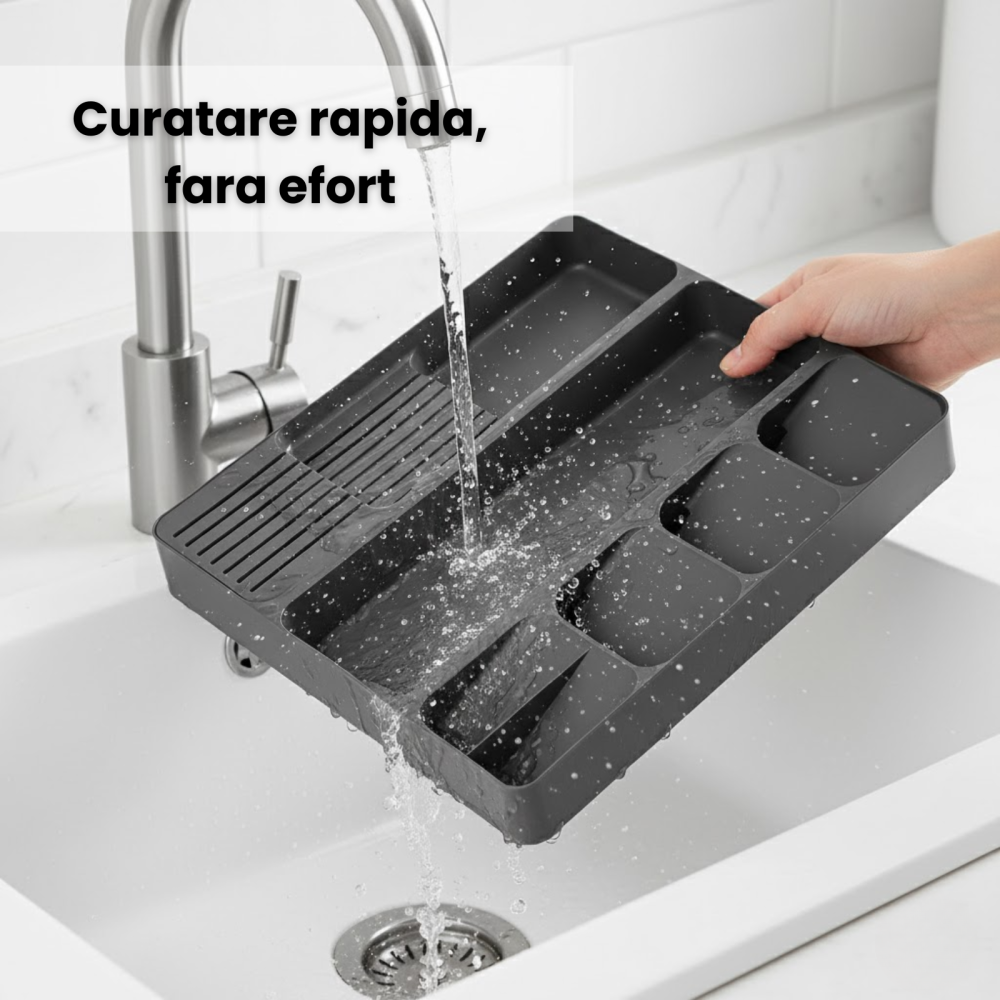 Organizator tacamuri sertar HASEPE, 8 compartimente, design compact si spatios, suport pentru linguri, furculite, cutite si ustensile de bucatarie [5]