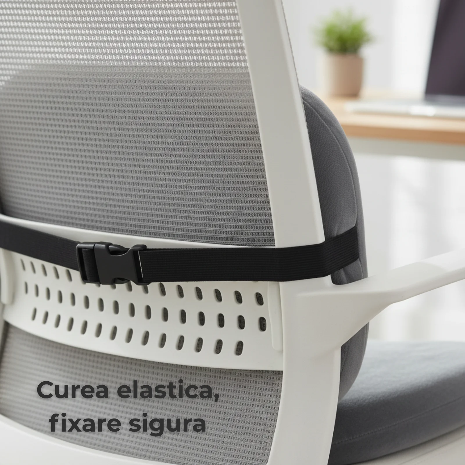 Perna Lombara HASEPE, Ergonomica Din Spuma Cu Memorie, Perna Suport Lombar Pentru Birou Si Auto, Suport Lombar Cu Husa Catifelata Gri, Curele Elastice Cu Clips, Perna Lombara 40x27x6 Cm Pentru Scaun [4]