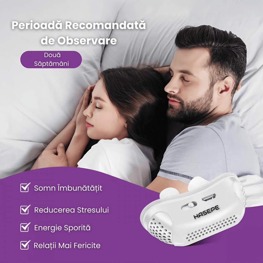 Dispozitiv Inteligent Anti-Sforait HASEPE, Prevenire automata a Sforaitul si Regleaza Tulburarile Respiratorii pentru un Somn Linistit, Viteza reglabila, Pentru toate tipurile de nas, Incarcare USB [6]