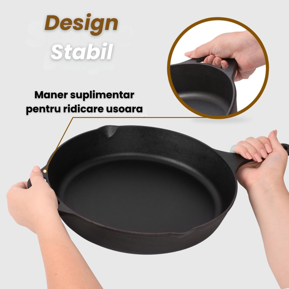 Tigaie rotunda din fonta HASEPE, compatibila cu inductie, cu manere duble si margini de scurgere, incalzire uniforma, durabila si usor de curatat, 26 x 5 cm [6]