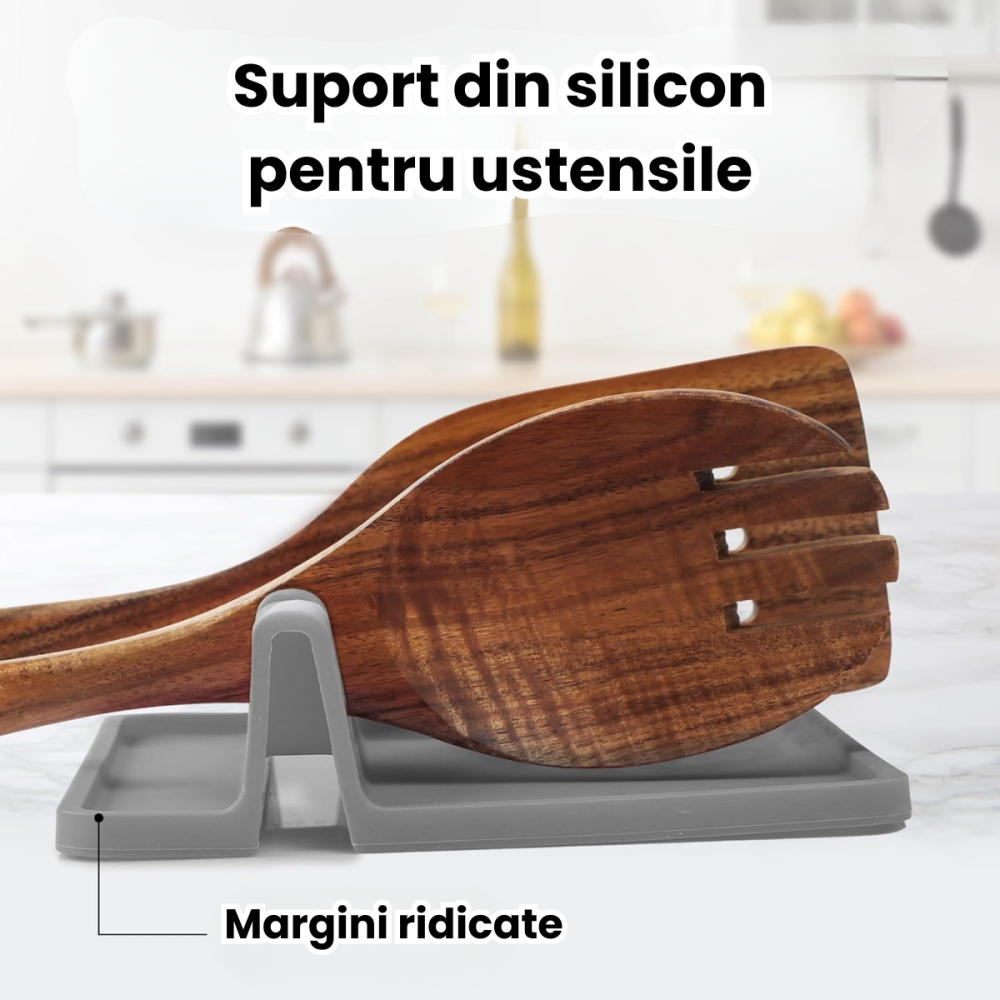 Suport Ustensile Bucatarie HASEPE Din Silicon Cu 4 Compartimente, Suport Lingura Silicon Pentru Gatit Curat, Organizator Tacamuri Pentru Blat, Rezistent La Caldura, Baza Anti-Alunecare, Design Modern [5]