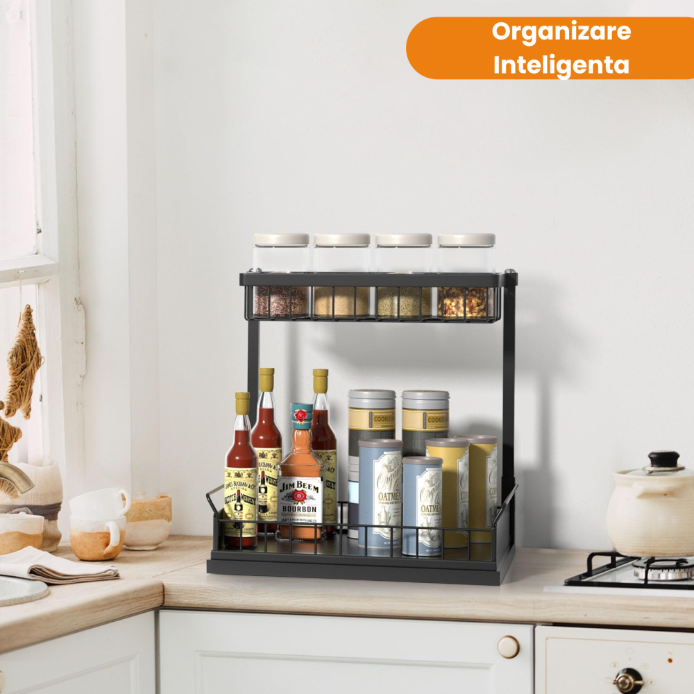 Organizator pentru dulap sub chiuveta HASEPE, 2 nivele, pentru bucatarie, baie, rafturi metalice, Negru [5]