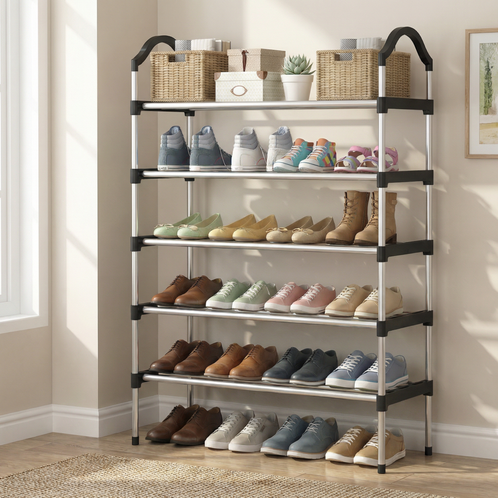 Organizator pentru Pantofi HASEPE Cu 5 Nivele Metalice, Etajera Pantofi Pentru Organizare Hol Sau Dormitor, Suport Pantofi Compact Cu Structura Din Fier Galvanizat, Etajera Pantofi Usoara, Suport Pant [4]