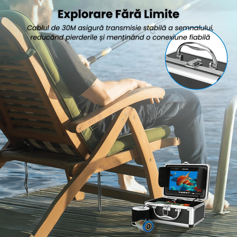 Camera Subacvatica Pescuit HASEPE, 1000TVL HD, Ecran 7", 12 LED + 12 IR, Baterie 4500mAh, Cablu 30m, Cutie Aluminiu, Pescuit la Copca, Lac, Barca [7]