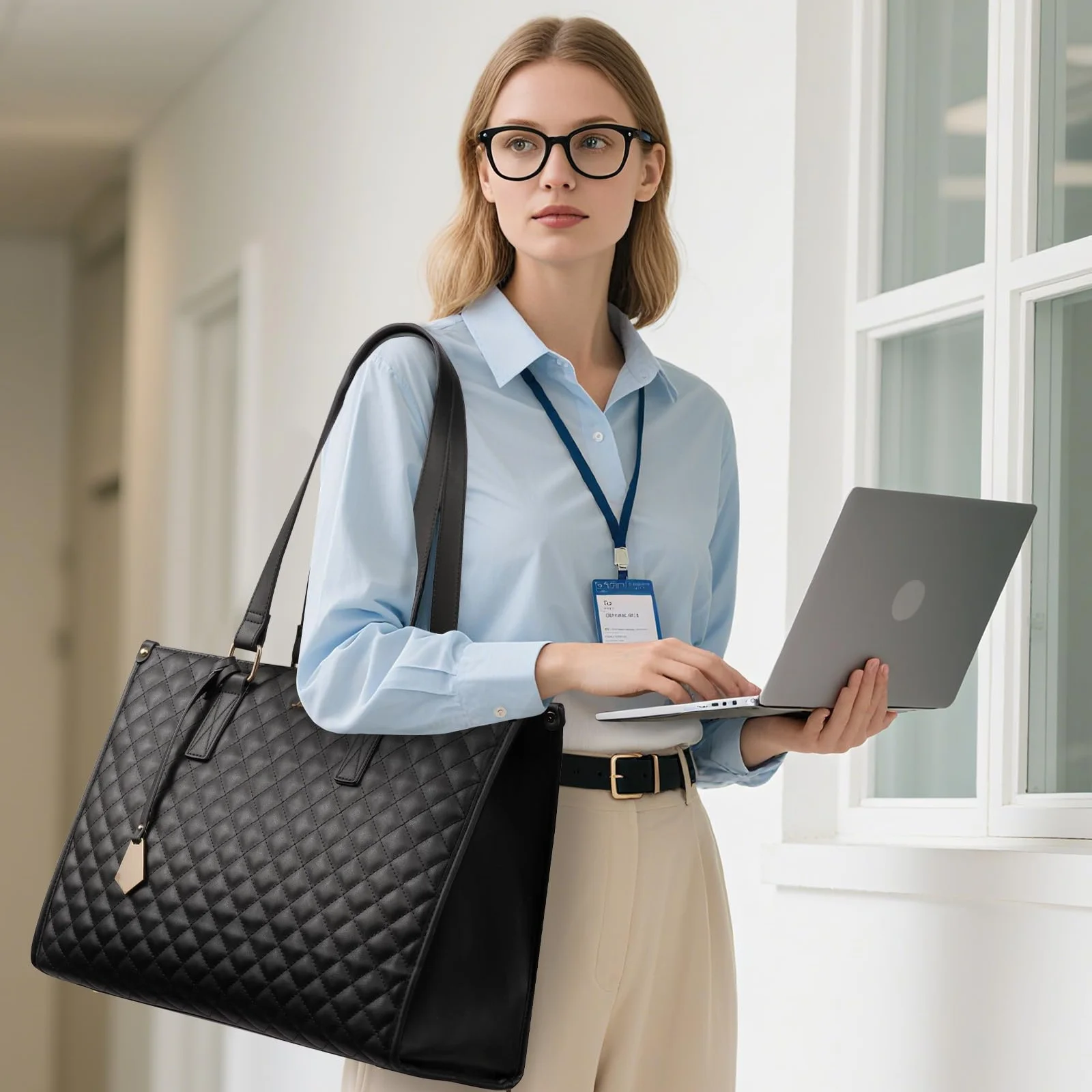 Geanta laptop HASEPE, 2 in 1 Laptop 15.6 inch cu compartiment termoizolant pentru pranz, impermeabila, mare, cu portofel inclus, pentru birou, scoala, calatorii, Negru [6]