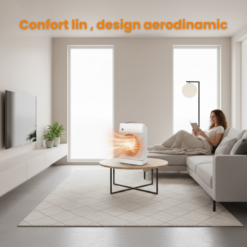 Aeroterma electrica oscilanta HASEPE, 2000 W, portabila, cu 2 trepte de caldura, ventilator, termostat reglabil, protectie supraincalzire, incalzitor electric pentru camera, dormitor, birou, Alb [4]