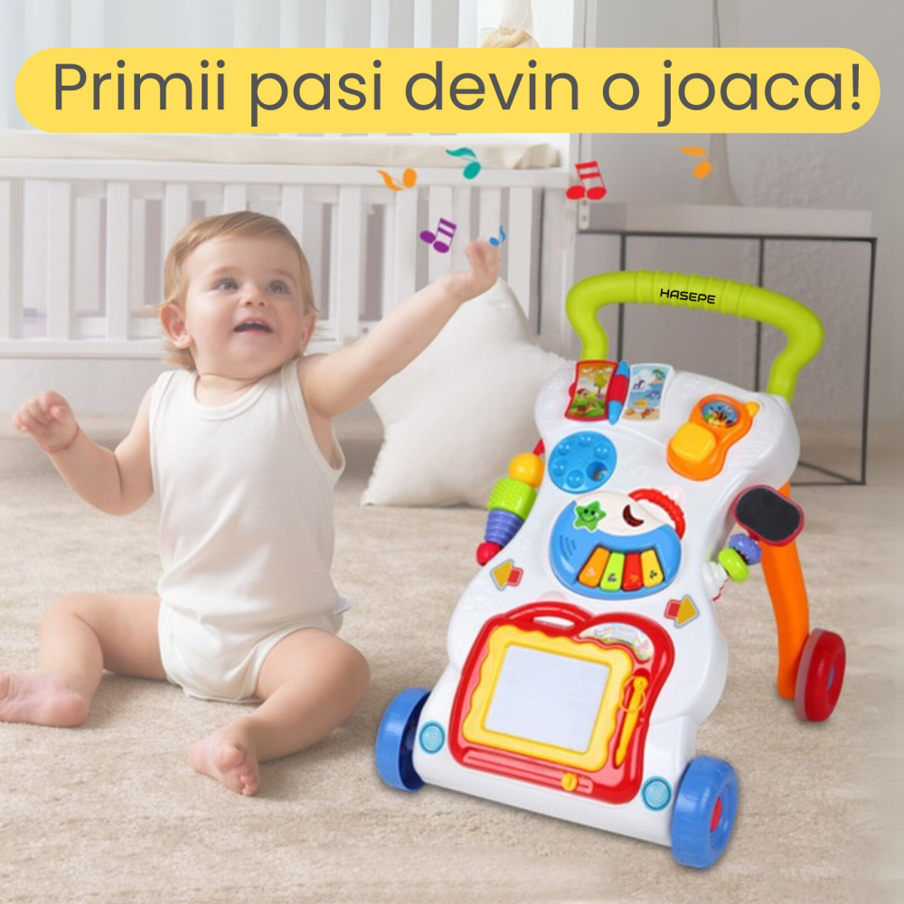 Antemergator copii 7 in 1 HASEPE, centru activitatI distractive, pian, telefon, oglinda, melodii, lumini, roti anti alunecare, viteza ajustabila, structura stabila, alb [2]