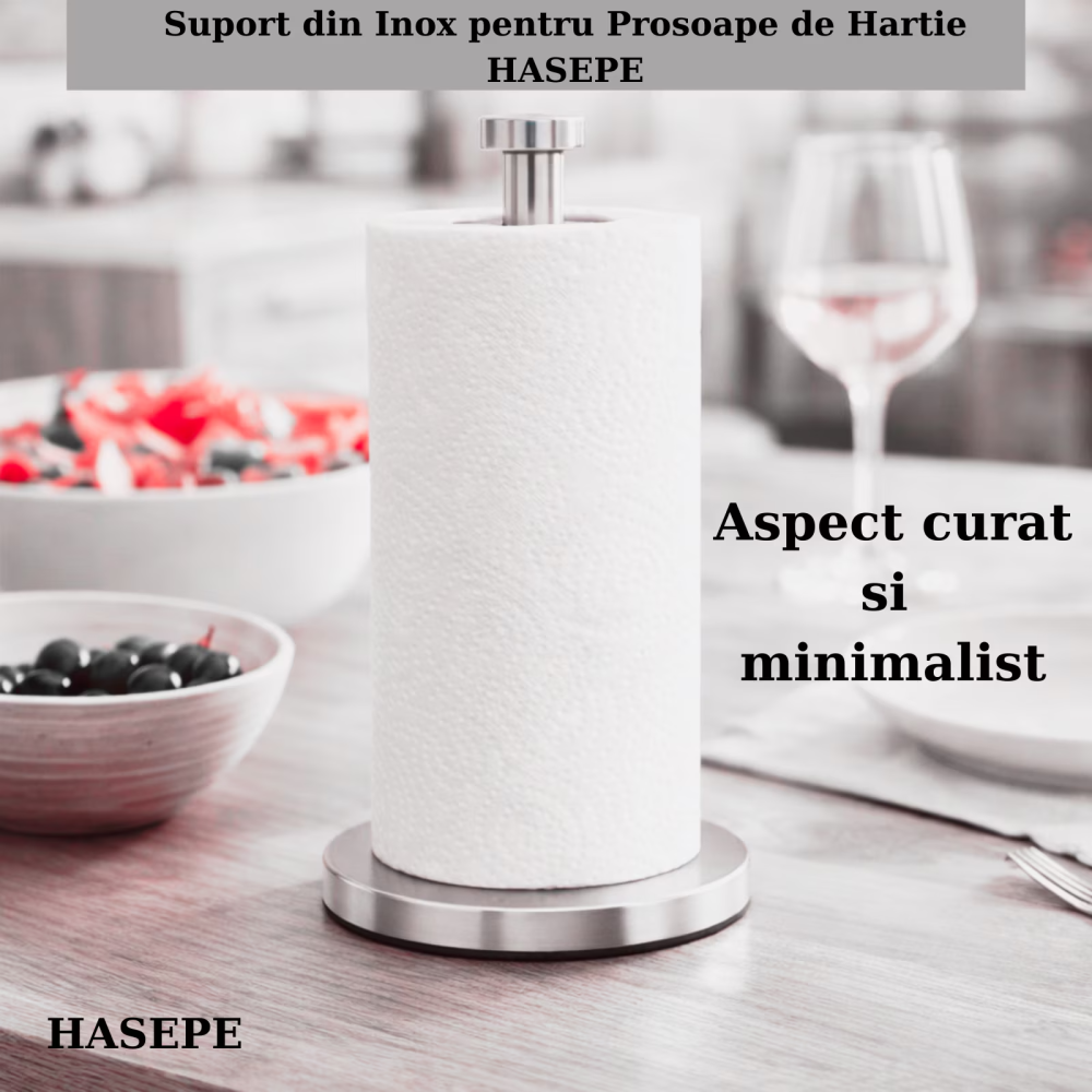 Suport pentru prosoape de hartie HASEPE, Organizator role, Cu baza STABILA, Capacitate buna de incarcare, Rezistent si durabil, Usor de instalat si utilizat, Pentru bucatarie, Baie, Birou, Inox, 33 X  [4]