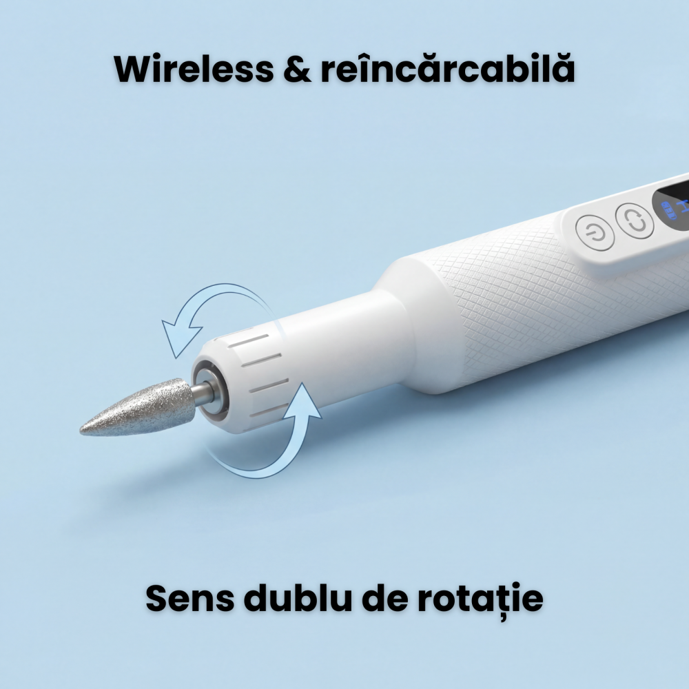 Freza Unghii HASEPE Pro Portabila, Freza De Unghii Cu Acumulator, 18000 RPM, 2 Directii Rotatie, Design Ergonomic, Statia De Incarcare, Accesorii Incluse, Freza Unghii Pentru Manichiura Si Pedichiura, [6]