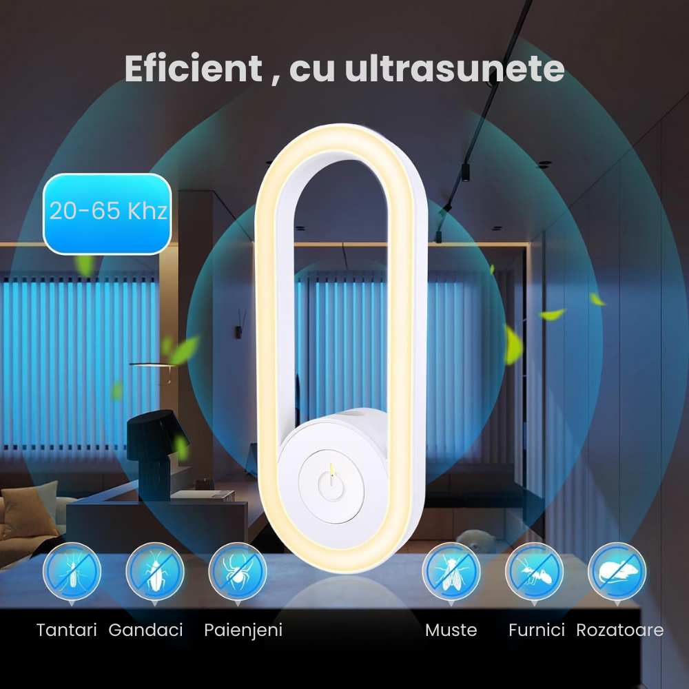 Aparat Ultrasonic Anti-Insecte HASEPE, 120m2, Frecventa 20-65 kHz, Sigur si Ecologic, 2 Moduri de Functionare, Functie de Lumina de Noapte cu Utilizare Silentioasa [4]