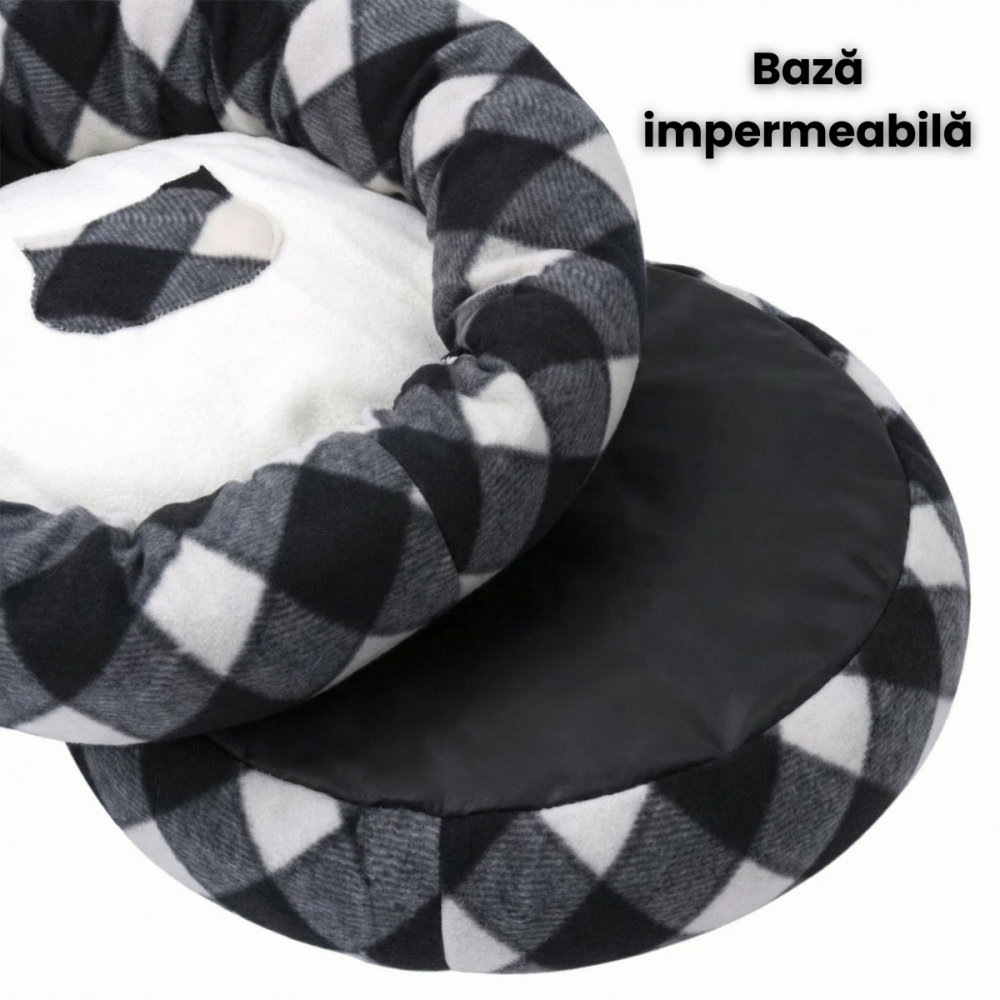 Pat Caini si Pisici HASEPE Rotund Cu Carouri, Pat Pisici Confortabil Din Poliester, Pat Caini De Talie Mica Cu Baza Impermeabila, Culcus Pisici Pentru Interior, Design Modern, Pat Pisici Usor De Intre [4]