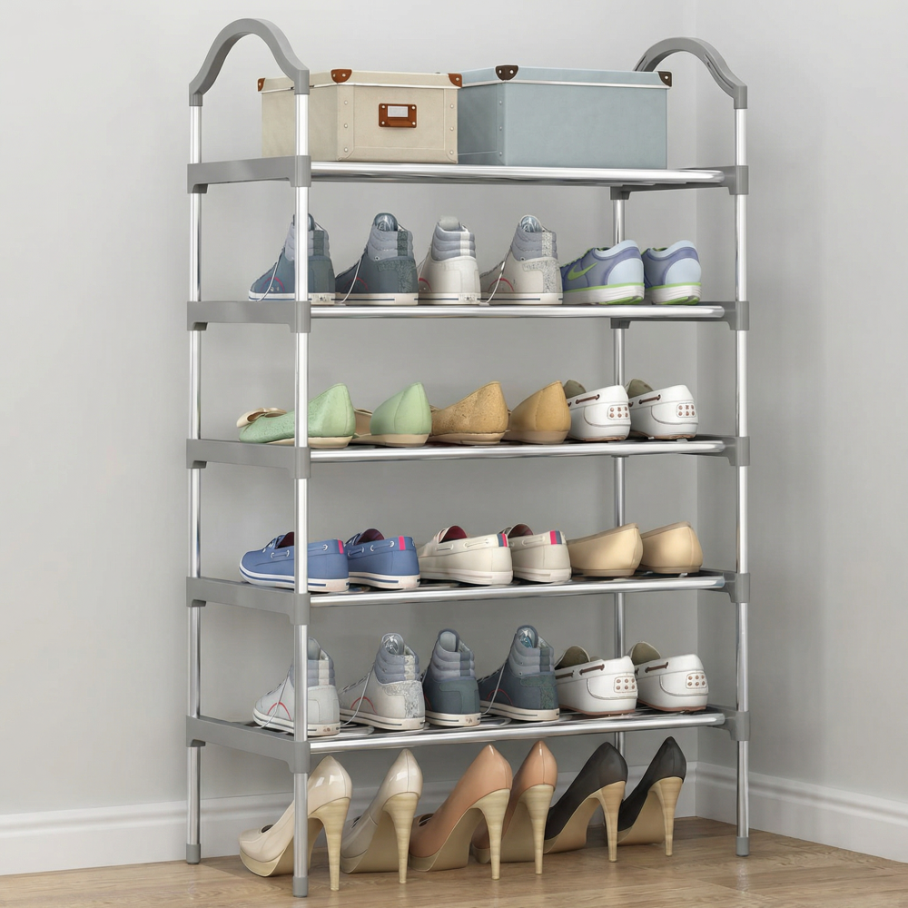 Organizator pentru Pantofi HASEPE Cu 5 Nivele Metalice, Etajera Pantofi Pentru Organizare Hol Sau Dormitor, Suport Pantofi Compact Cu Structura Din Fier Galvanizat, Etajera Pantofi Usoara, Suport Pant [2]